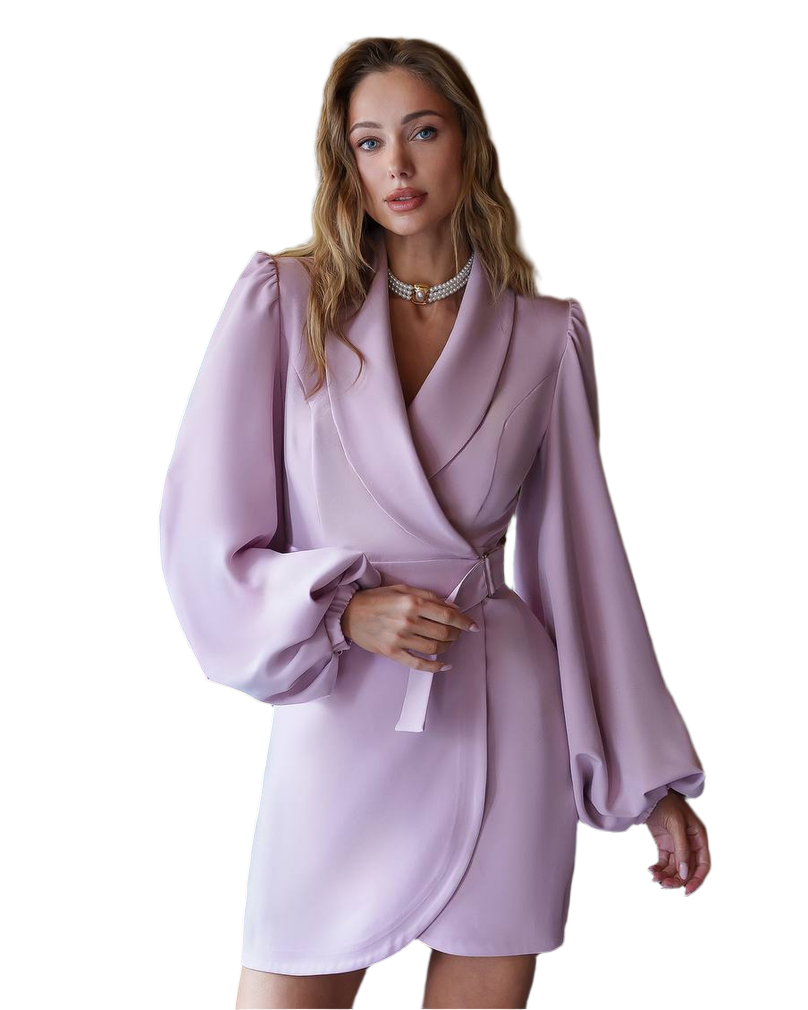 Premium Crepe-Diagonal Dress with Puff Sleeves for Women