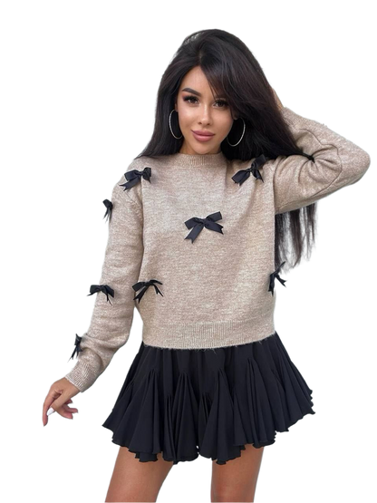 Warm Soft Sweater Bow Detail for Women Beige