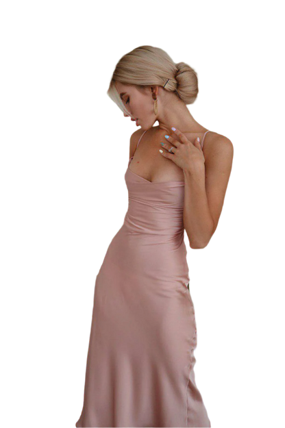 Silk Combination Dress with Back Tie Detail for Women