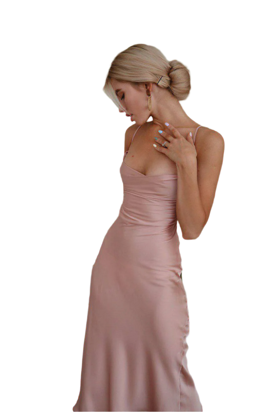 Silk Combination Dress with Back Tie Detail for Women