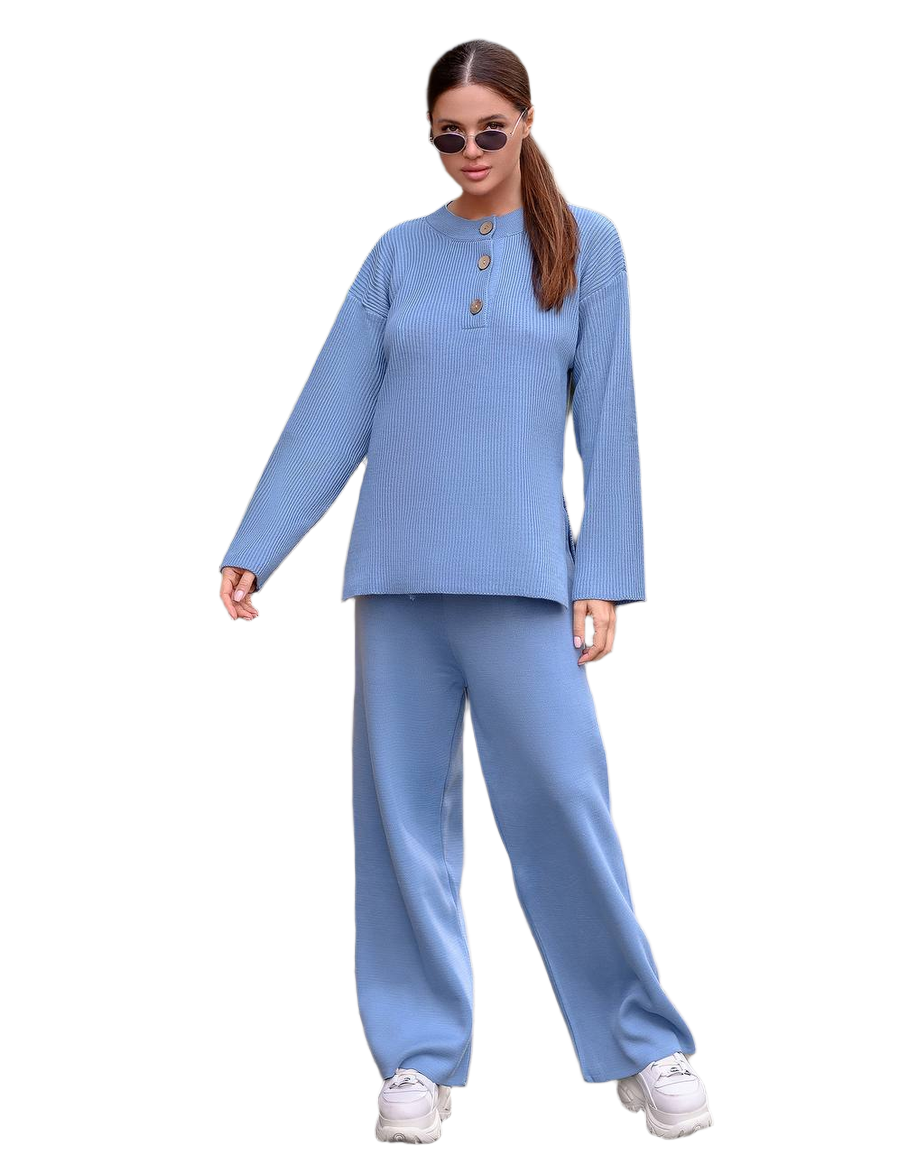 Chic Blue Sweater and Pants Set for All Occasions Comfortable Elegant Styling