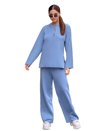 Chic Blue Sweater and Pants Set for All Occasions Comfortable Elegant Styling