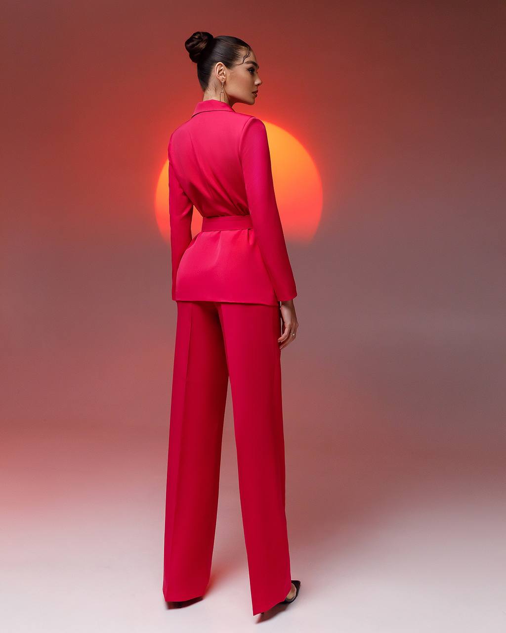 Womens Tailored Blazer and Wide Leg Trouser Suit in Diagonal Suiting Crepe