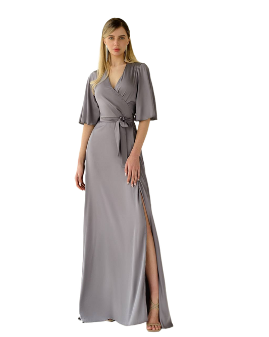 Elegant Dense Silk Dress in Graphite