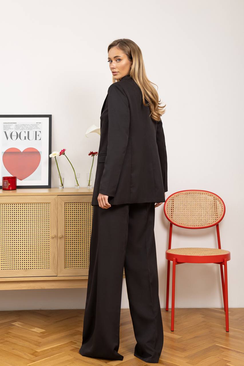 Black Women's Three Piece Suit Diagonal Crepe Lined Vest Jacket Trousers