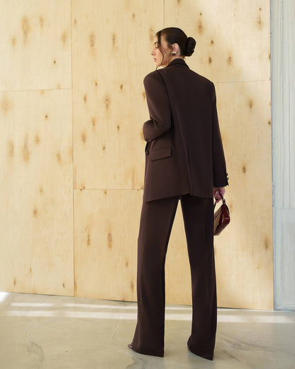 Womens Double Suit Premium Diagonal Crepe Black Chocolate