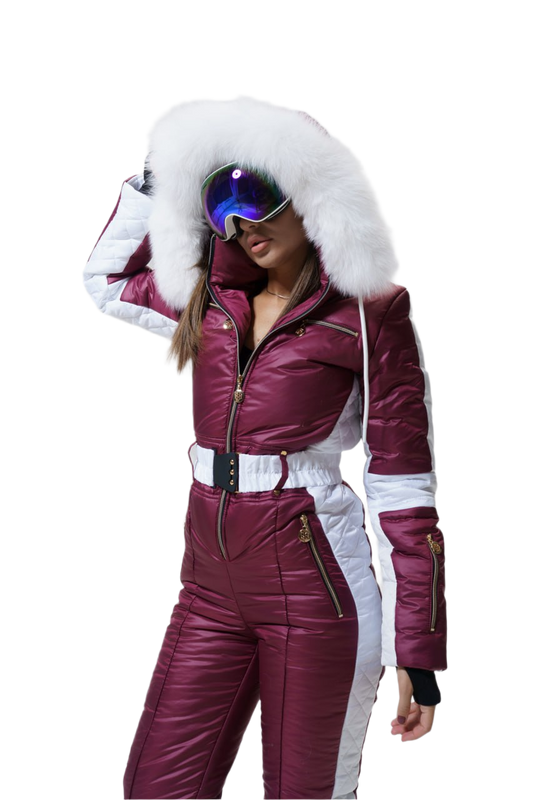 Winter Women's Stylish Waterproof Warm Ski Jumpsuit with Natural Fox Fur Hood
