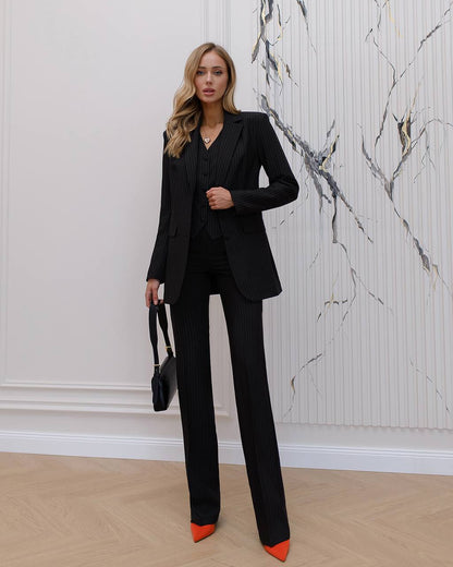 Womens Three-Piece Suit with Vest Diagonal Crepe Fabric