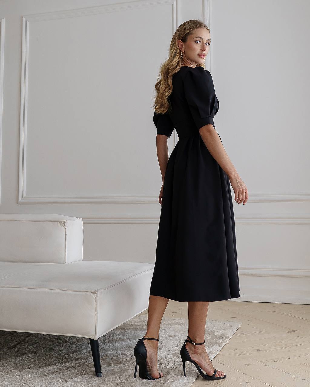 Elegant Women's Midi Dress Premium Crepe-Diagonal Fabric