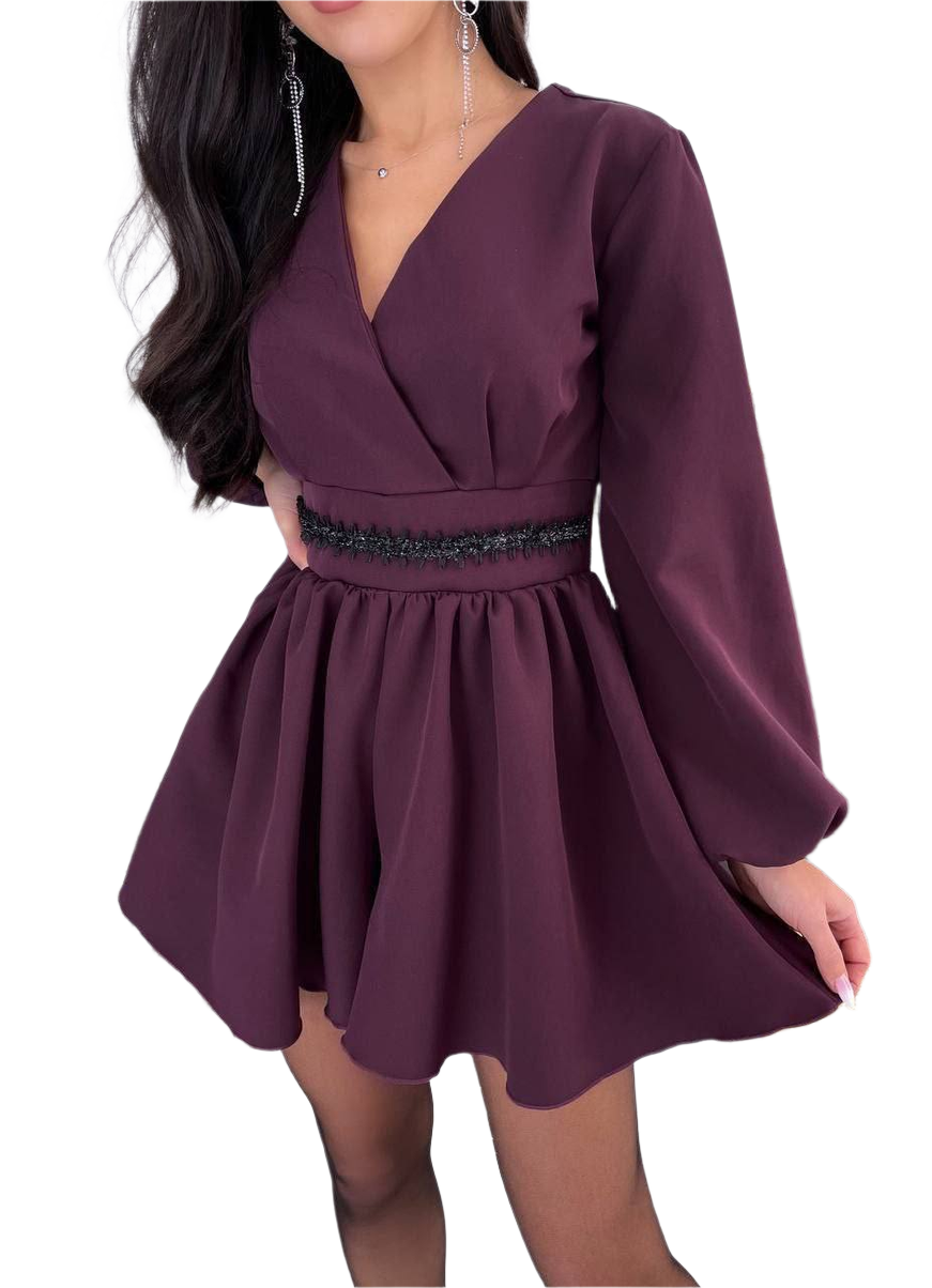 Purple dress with long sleeves on a white background
