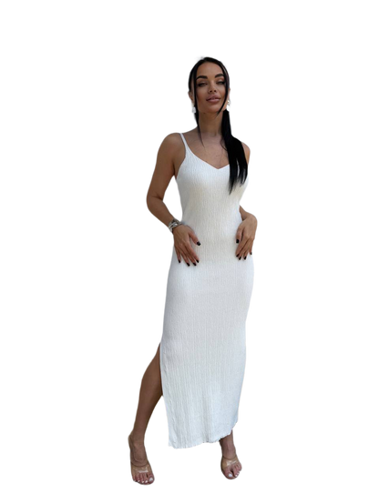Alice Sleeveless White Dress Women Comfortable Stretch Knit Midi Dress