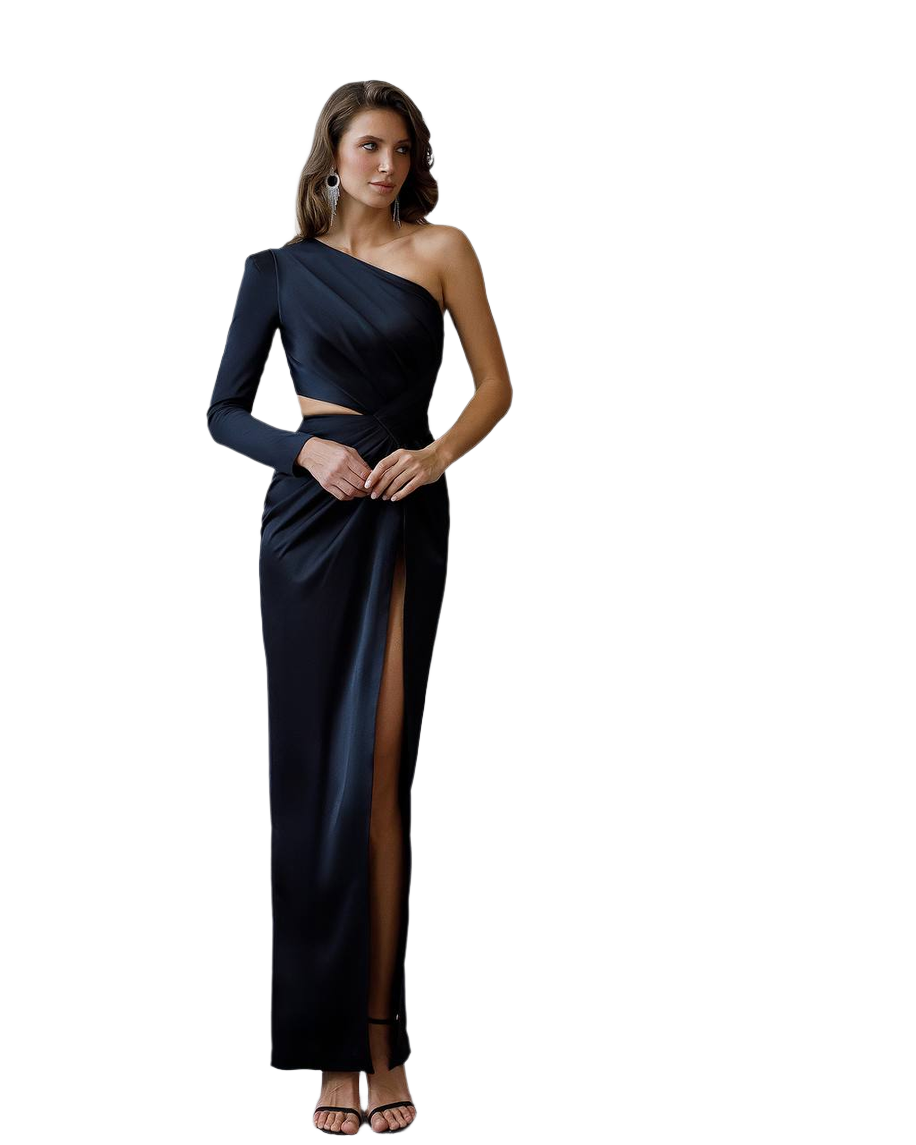 Elegant One Shoulder Maxi Dress in Premium Satin Fabric