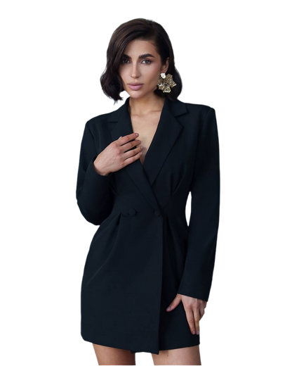 Women Blazer Dress Premium Suit Diagonal Crepe Black Milky Red