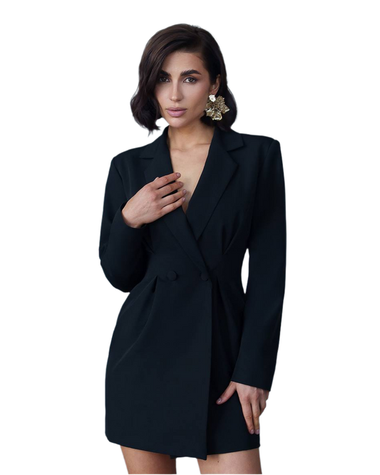 Women Blazer Dress Premium Suit Diagonal Crepe Black Milky Red