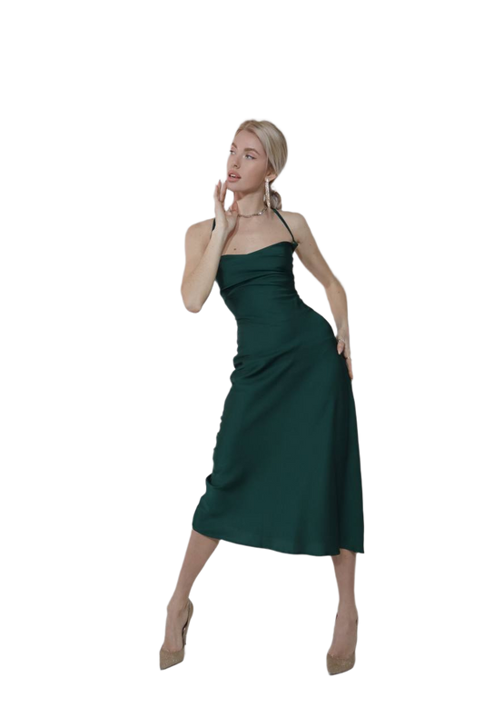 Silk Combination Dress for Women Back Lace-Up Design