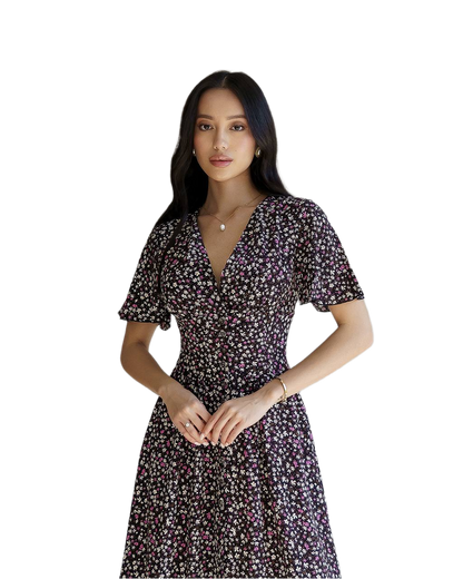 Floral Printed Staple Fabric Midi Dress for Women
