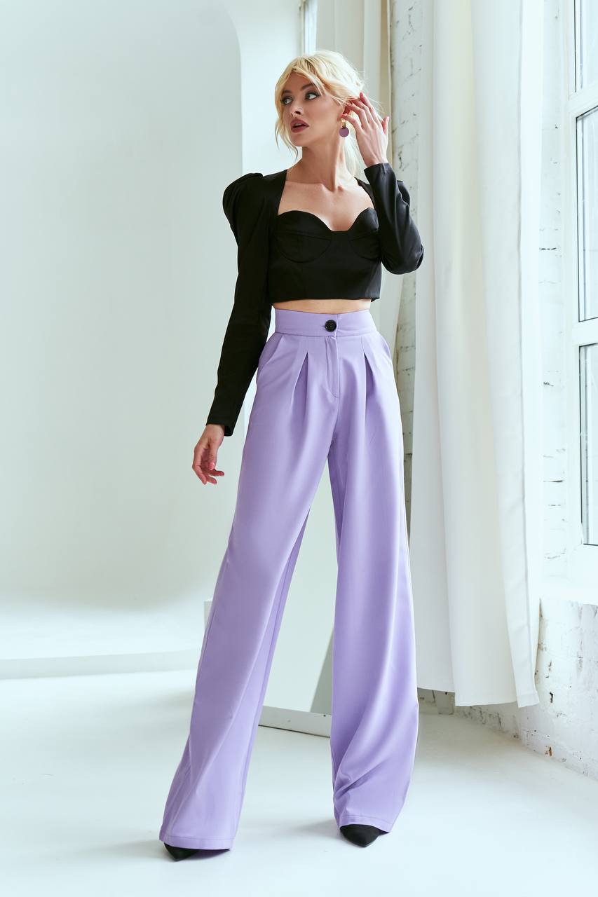 Womens Wide Leg Tailored Trousers in Suiting Diagonal Crepe
