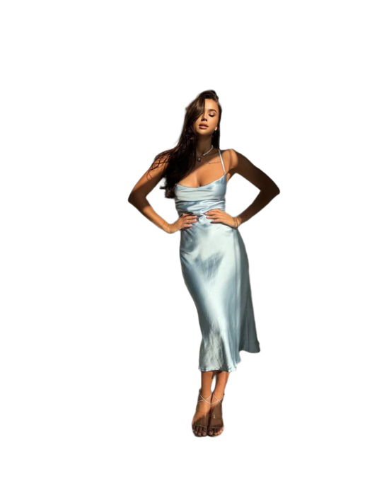 Elegant Light Blue Satin Dress for Women