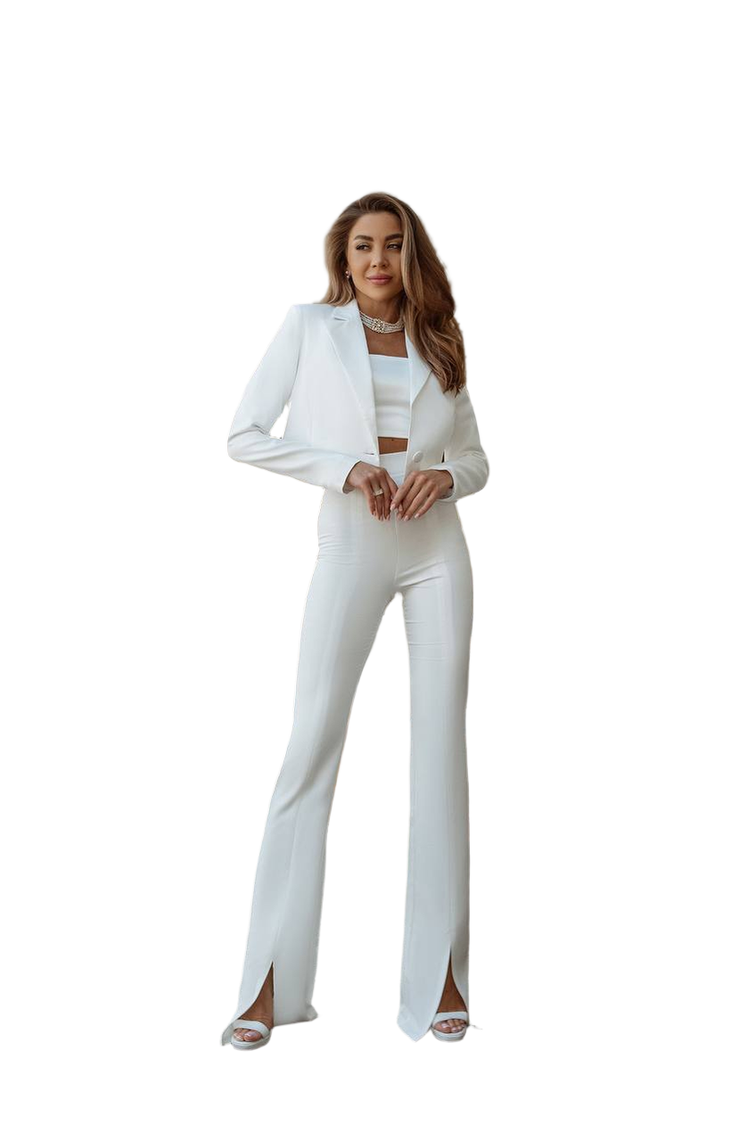 Womens White Diagonal Crepe Suit Jacket with Lining