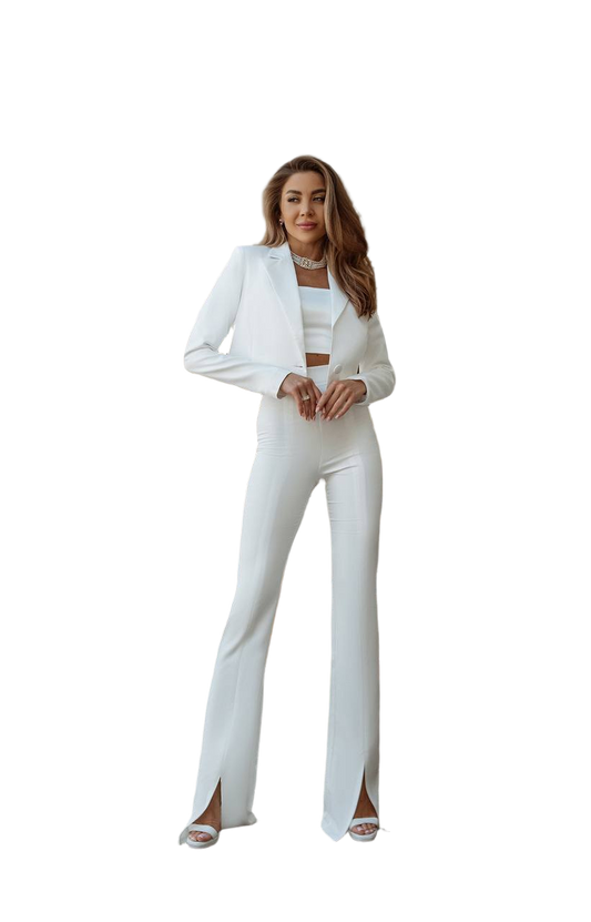 Womens White Diagonal Crepe Suit Jacket with Lining