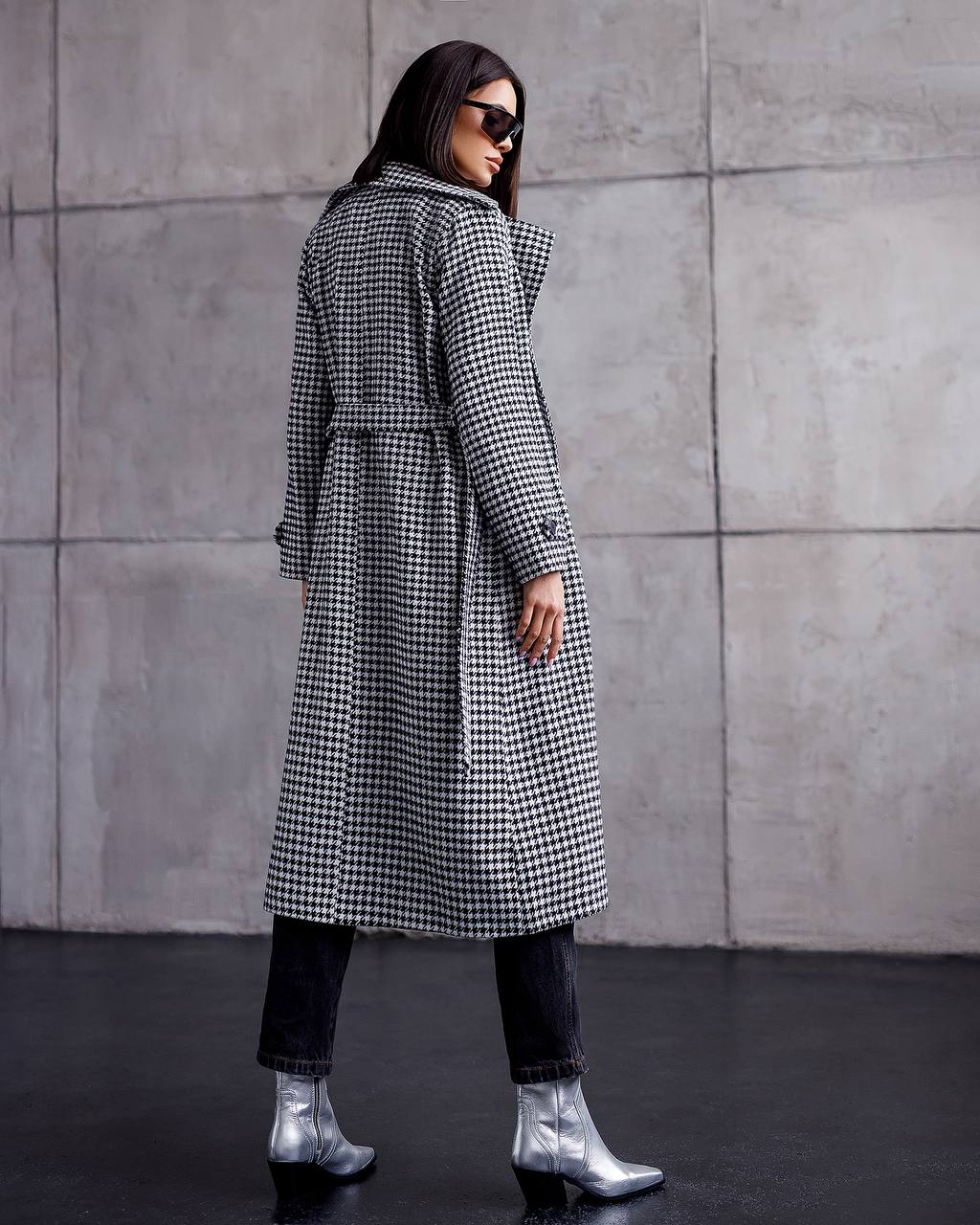 Womens Houndstooth Turkish Coat with Belt