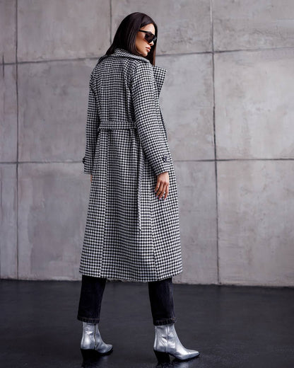 Womens Houndstooth Turkish Coat with Belt