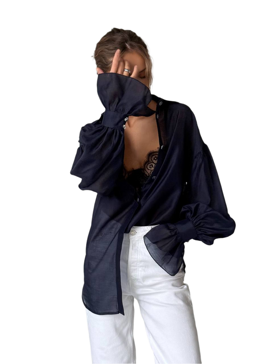 Loose Fit Navy Blue Shirt for Women One Size