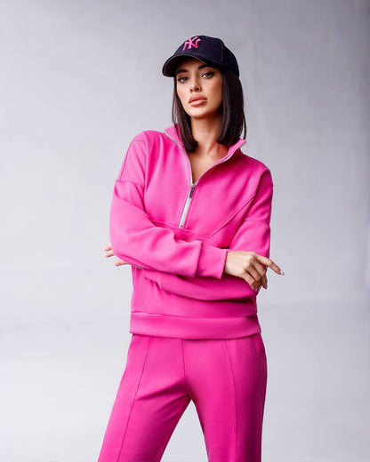 Womens Pink Knitwear Sweatshirt and Pants Suit Set