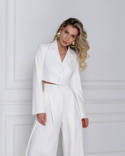 Womens Cropped Suit Jacket Premium Crepe Diagonal