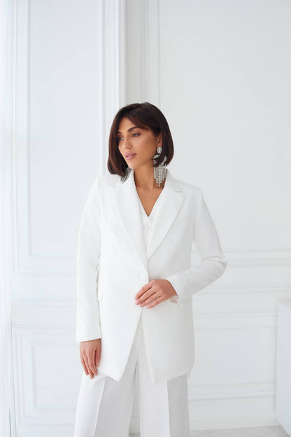 White Three Piece Womens Suit Premium Diagonal Crepe Lined Vest Jacket Trousers