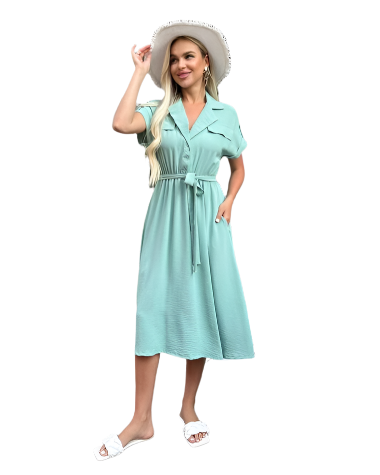 Lightweight Summer Dress with Elastic Waist and Side Pockets