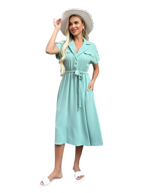 Lightweight Summer Dress with Elastic Waist and Side Pockets