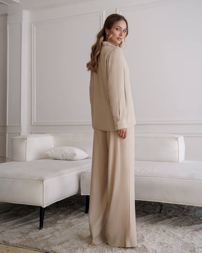 Womens Viscose Twill Suit Shirt and Elastic Waistband Pants
