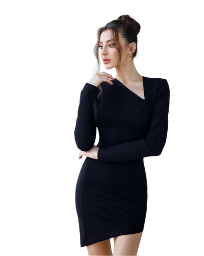 Women Asymmetric Bandage Knit Dress Long Sleeve