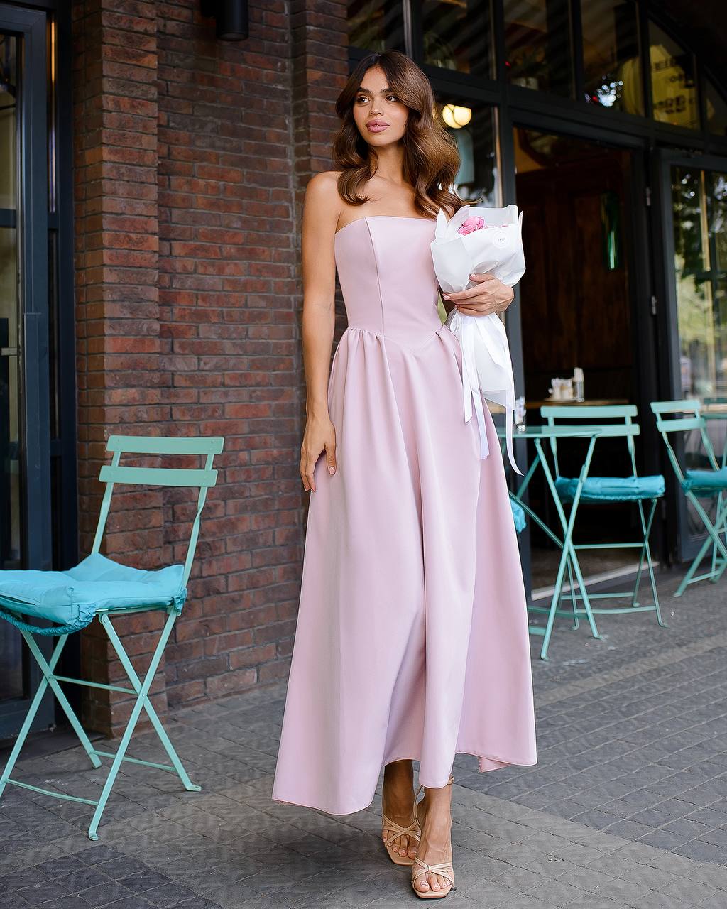 Strapless Midi Dress Women Premium Crepe Fabric Elegant Cocktail Dress