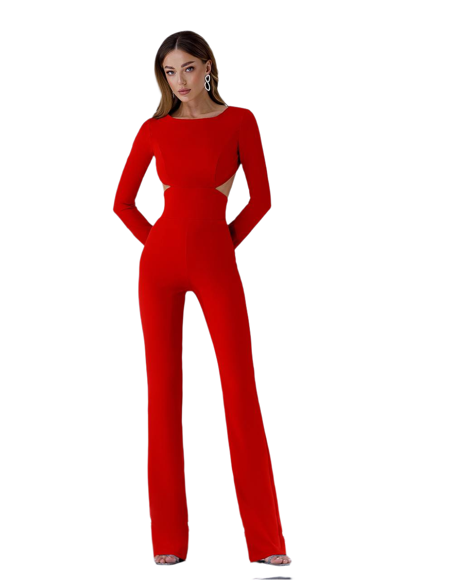 Premium Quality Red Diagonal Suiting Crepe Jumpsuit for Women