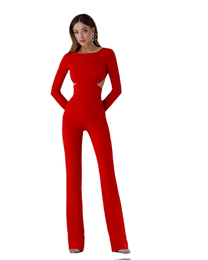 Premium Quality Red Diagonal Suiting Crepe Jumpsuit for Women