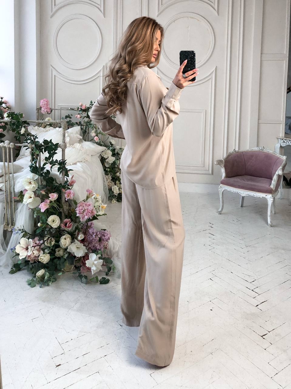 Womens Viscose Twill Suit Shirt and Elastic Waistband Pants
