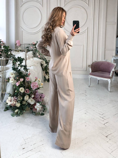 Womens Viscose Twill Suit Shirt and Elastic Waistband Pants