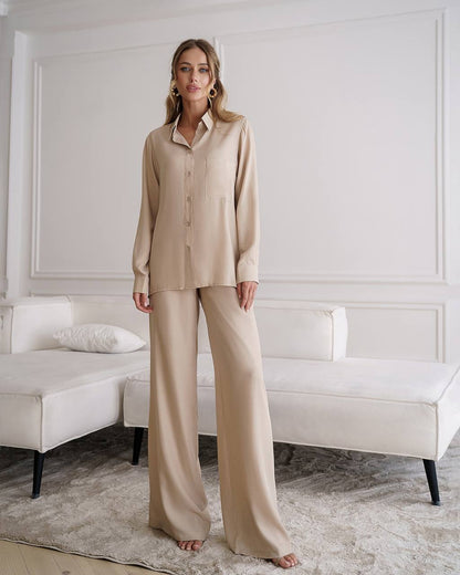 Womens Viscose Twill Suit Shirt and Elastic Waistband Pants