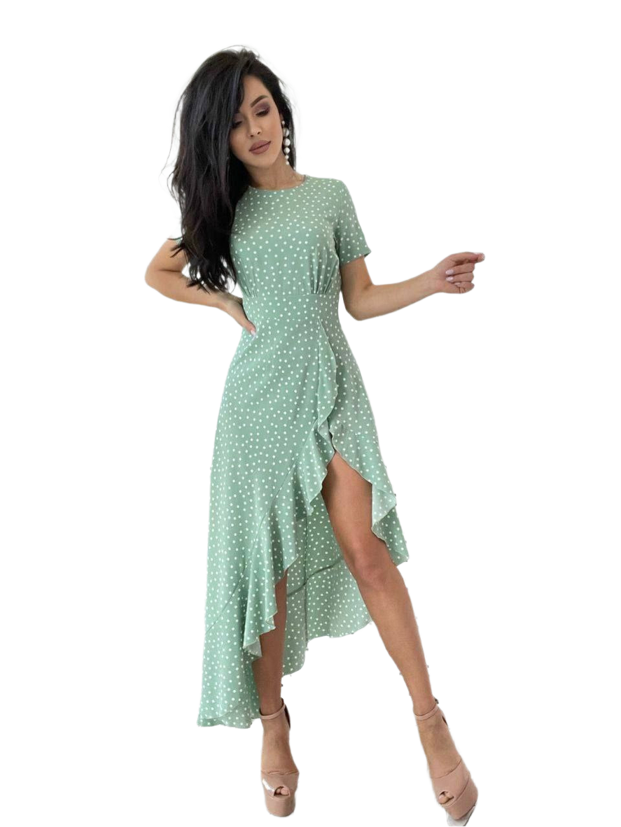Polka Dot Ruffle High Low Soft Fabric Dress for Women