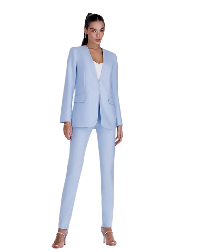 Collarless Women's Suit Jacket and Pants Light Blue