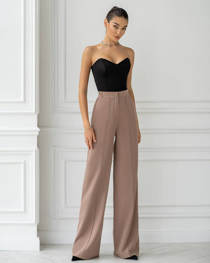 Women Elastic Back Wide Leg Pants Premium Suit Crepe Diagonal