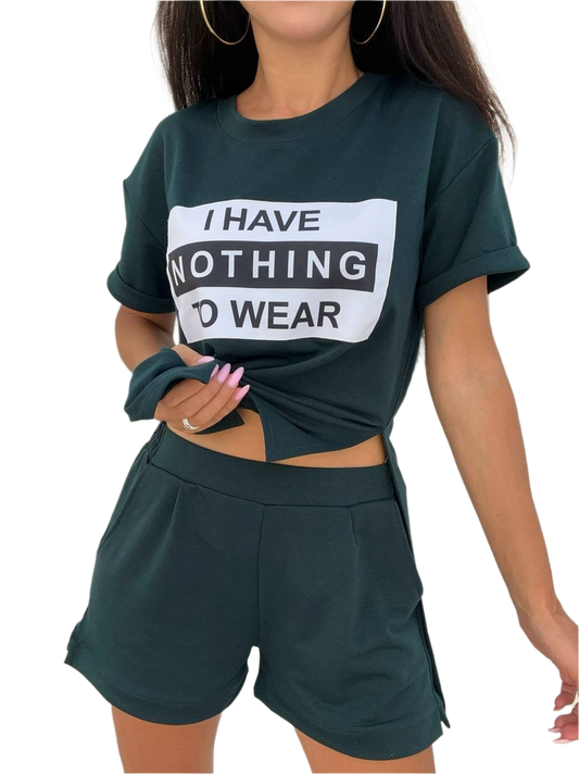 Eddi Womens Two-Piece T-Shirt and Shorts Set with Pockets