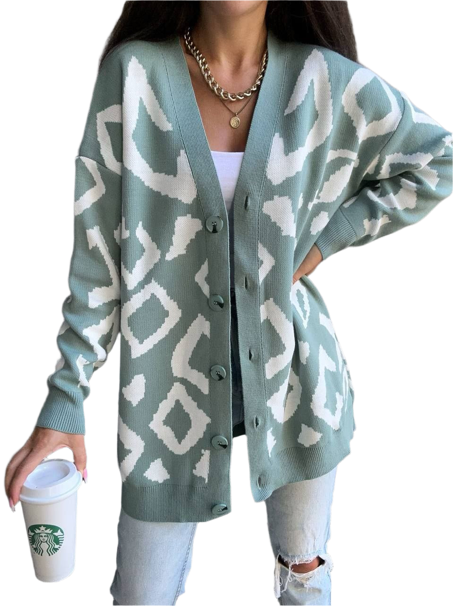 Womens Leo Cardigan Oversized Pattern Knit Sweater