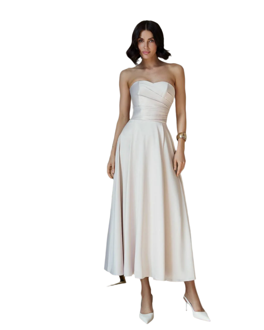 Elegant Premium Dense Satin Strapless Midi Dress for Women
