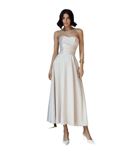Elegant Premium Dense Satin Strapless Midi Dress for Women