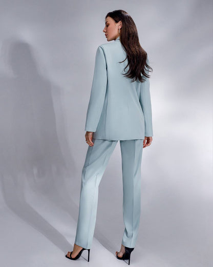 Luxury Diagonal Suiting Crepe Women's Suit in Blue
