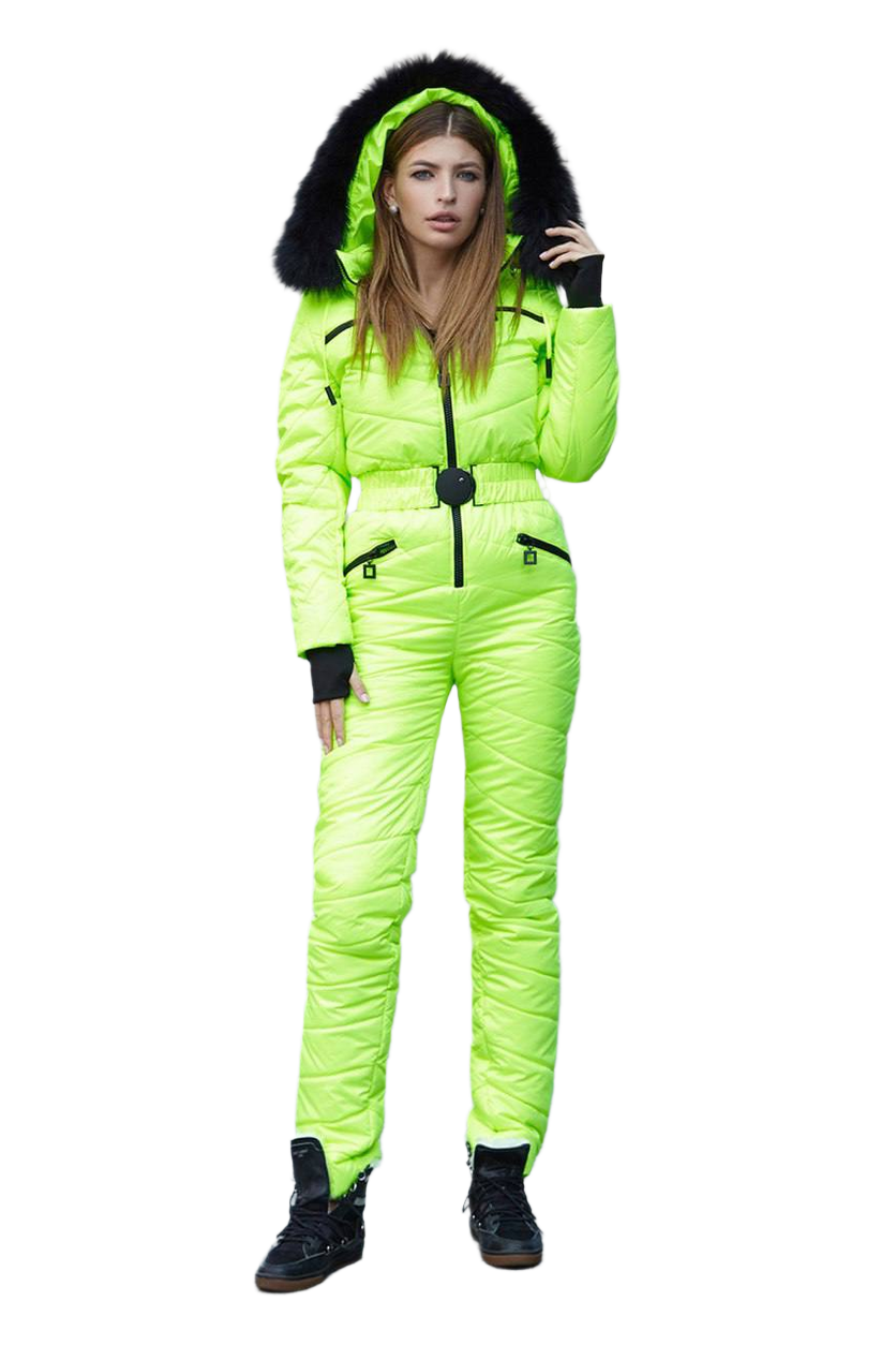 Womens Insulated Ski Jumpsuit with Removable Natural Fox Fur Hood
