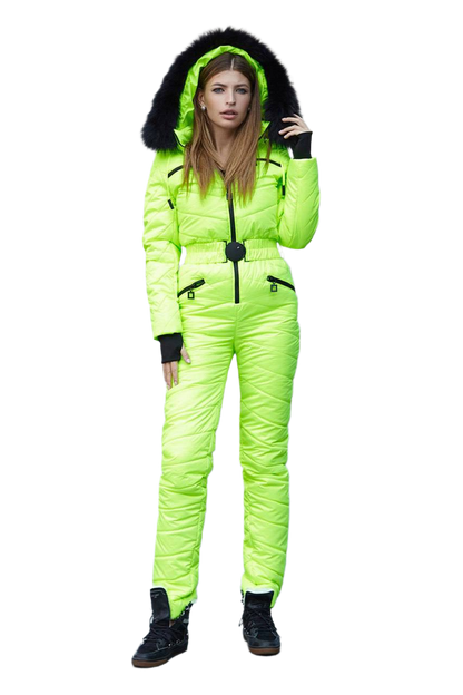 Womens Insulated Ski Jumpsuit with Removable Natural Fox Fur Hood